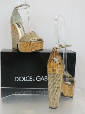 NIB DOLCE & GABBANA SNAKE GRAY PYTHON LEATHER PLATFORM WEDGES SANDALS PUMPS 36